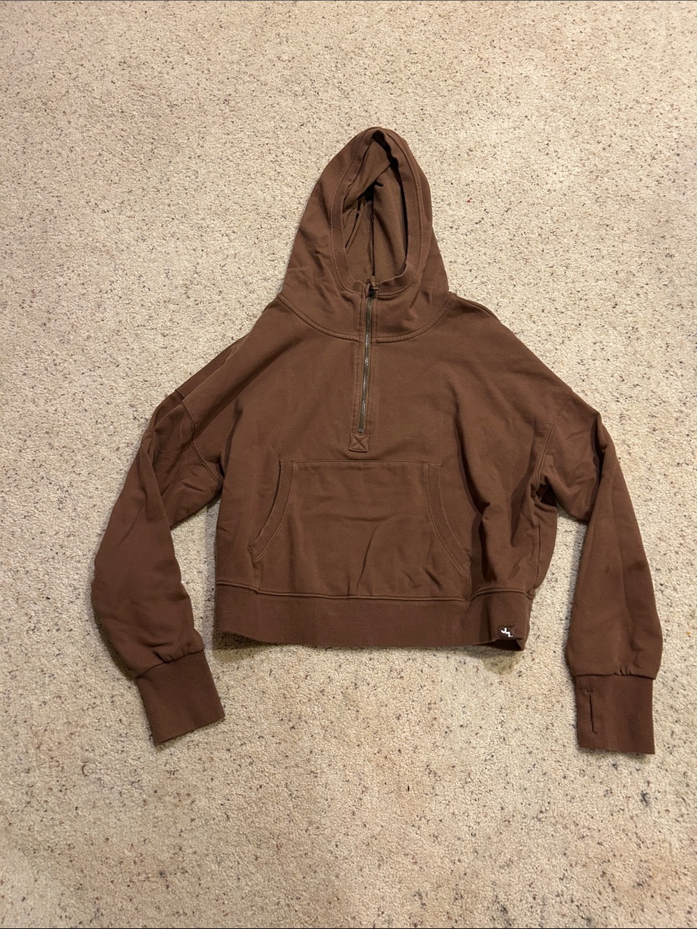 Brown JoyLab Cropped Half-Zip Mock Neck Hoodie Pull Over